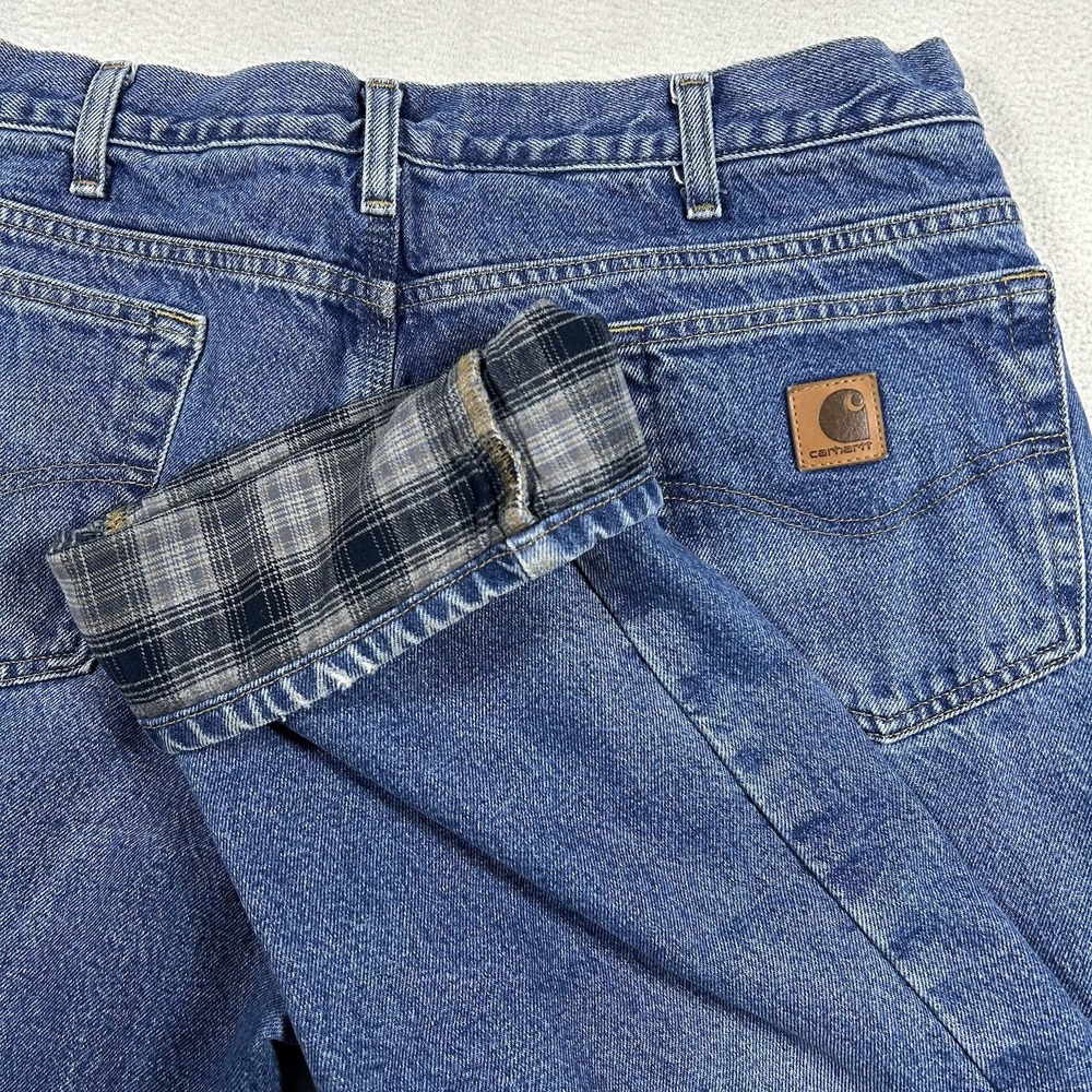 VTG Carhartt Flannel Lined Denim Jeans Mens 36x30 Work B172 DST Relaxed Fit